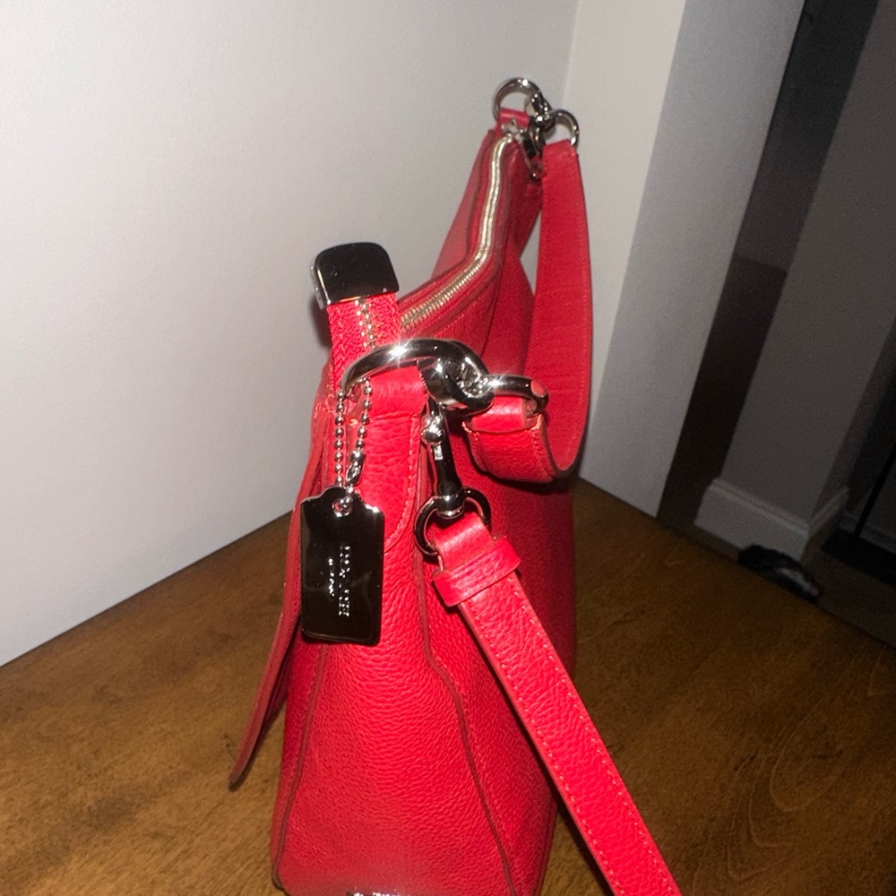 Coach Pebble Leather Turnlock Hobo Crossbody Bag- RED - Picture 13 of 16